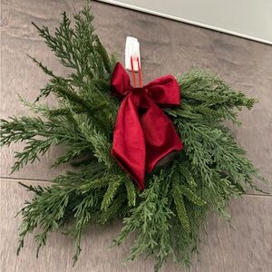 Mixed ‘Real Touch’ Norfolk and Cypress Pine Wreath with Burgundy Velvet Bow 12”